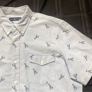 Polo Ralph Lauren Men's XL Lobster Graphic Print OCBD Blue Short Sleeve Shirt